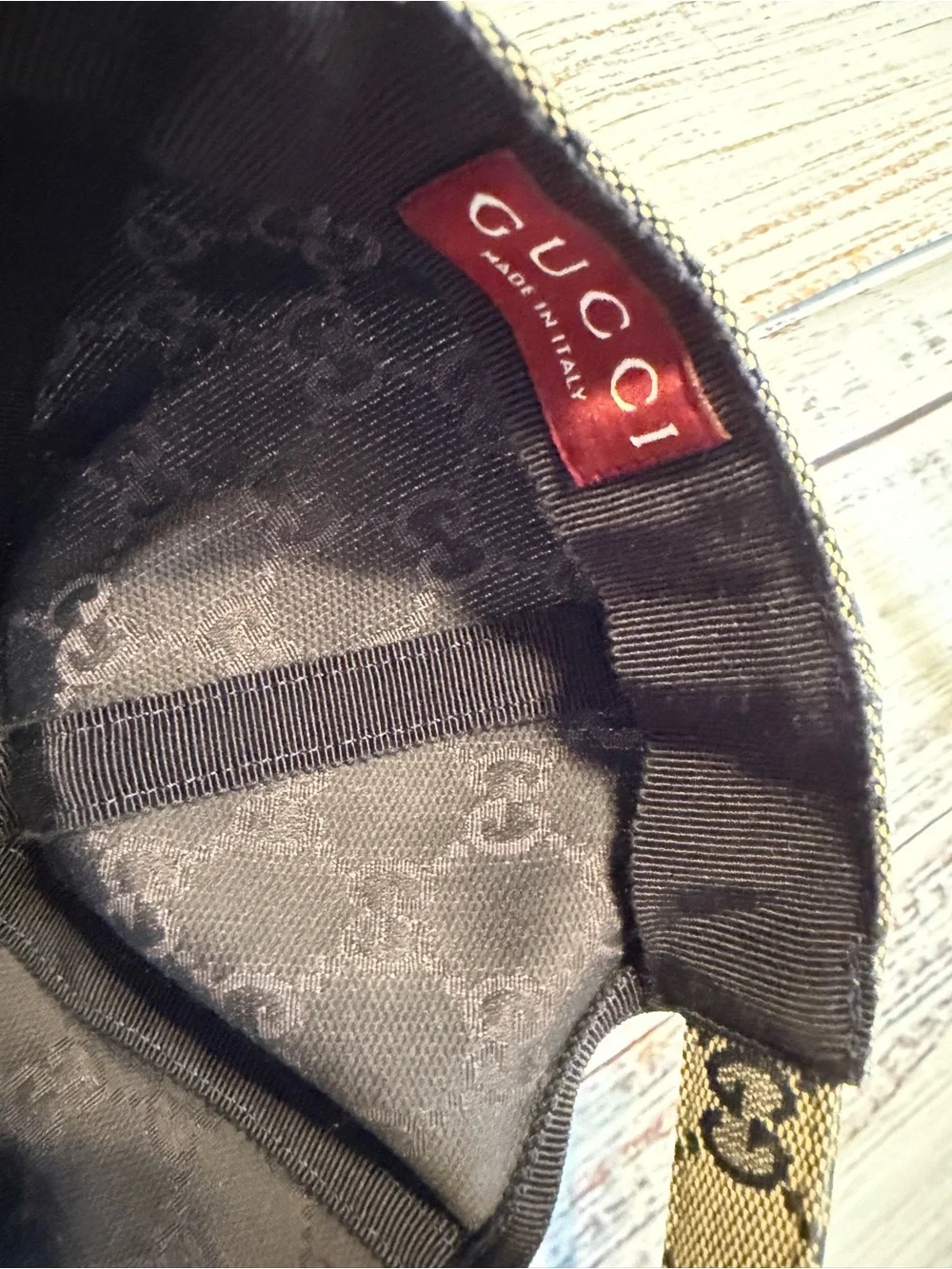 Gucci Beige GG Canvas Baseball Cap with Red & Navy Web Stripe